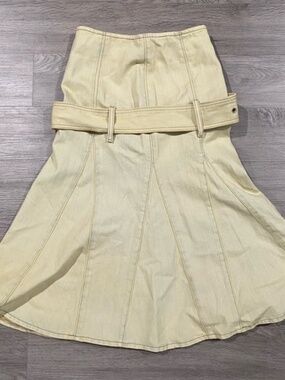 We11done Beige Denim Belted Midi Skirt XS‎ Cream Yellow